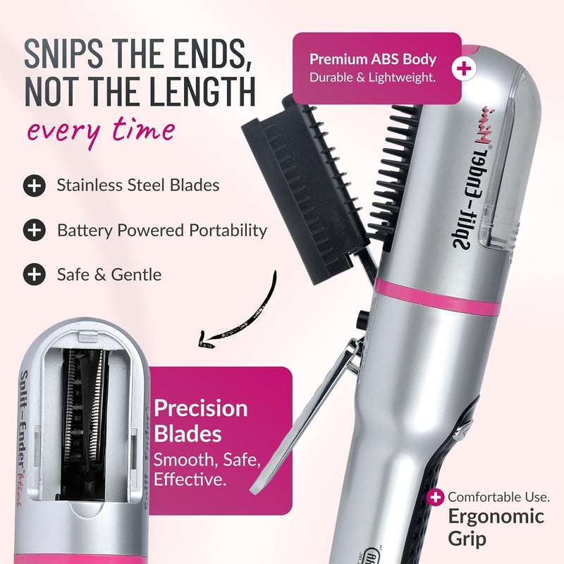 Split ender Mini - The Original Cordless Split End Hair Trimmer Automatic 3 AAA Battery Home Care Clipper 2-in-1 for Dry Damaged Splitting Broken Brittle Straight Curly Frizzy Beauty Styling - Pink - Image 4